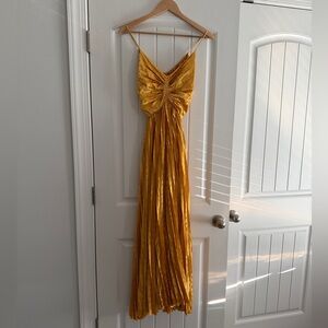 Beulah Gold Pleated Polka Dot Dress